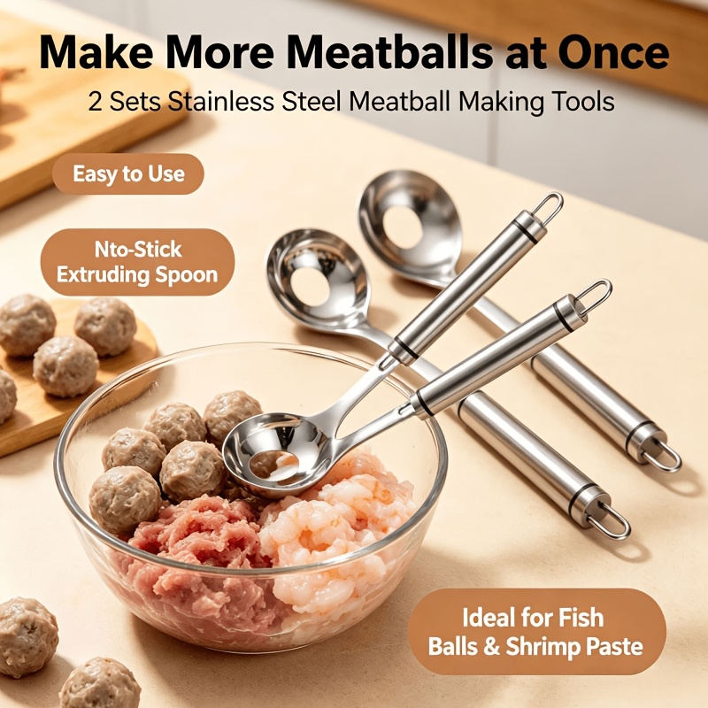 TEMU 2 piezas Cuchara para hacer albóndigas de acero inoxidable, cuchara antiadherente para albóndigas, gadget de cocina multiusos para , camping y