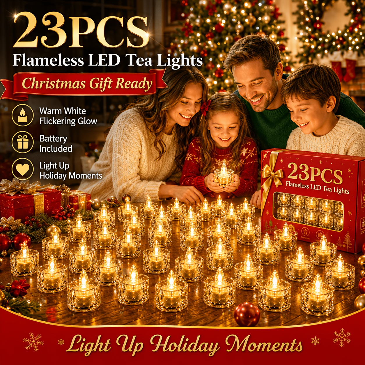 TEMU 23pcs Flameless Led Tea Candles Battery Operated With Warm Flickering Glow - Crystal Tealight Suitable For Home, Wedding, Party Decor, Table
