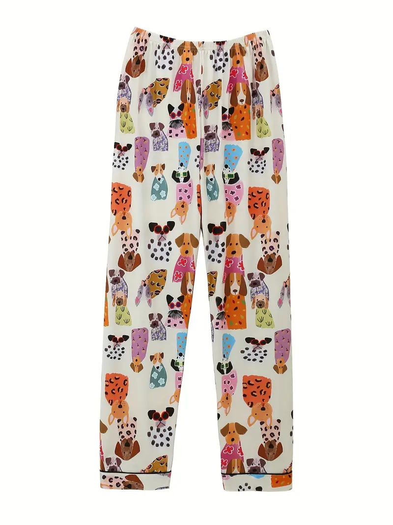 3pcs womens pajama set animal print button cardigan short sleeved stretch shorts and long pants loose and elastic spring and autumn casual daily soft fabric Product details 7