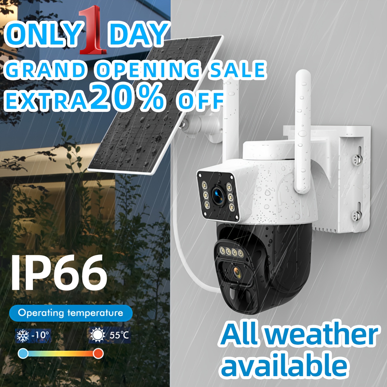 TEMU Hawkray 2.4g Wifi Solar Security Wireless Outdoor Camera, Audio With Spotlight Siren Pir Motion Detection, 2k Resolution 360° Pan Tilt Control