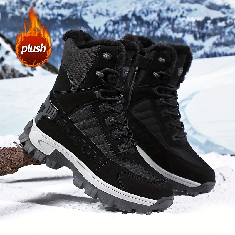 TEMU Men's Snow Boots, Winter Outdoor High-top -lined Warm Snow Boots, Camping Boots, Hiking Boots, Mountaineering Boots, Solid Color Snow Sneakers