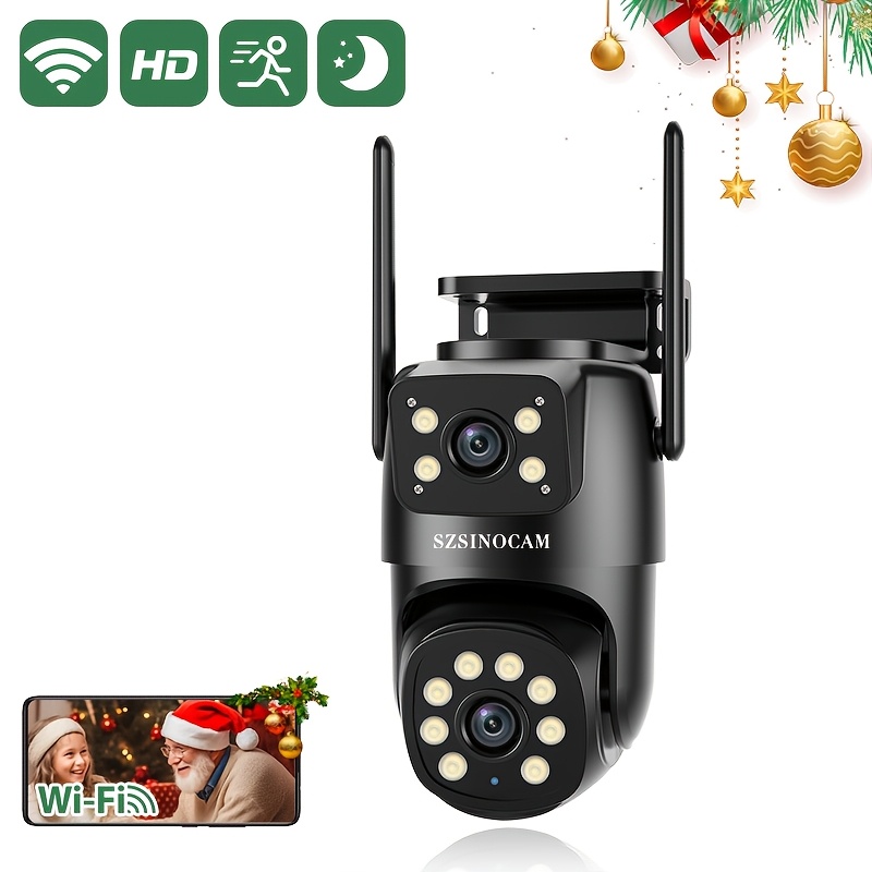 E-shop 1 Stück 3MP 2-Linsen 2-Bildschirme Gesamt 3MP WiFi-Sicherheitskamera, Dual-Lens 2,4 GHz, Keine Unterstützung für 5 GHz, KI-Menschenverfolgung,