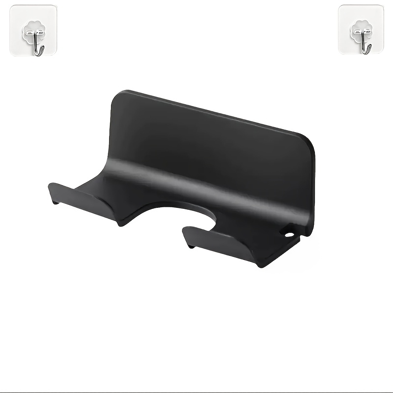 TEMU 3pcs Set (1 Black Bracket + ) No-drill Bathroom Hair Dryer Holder, Strong Adhesive - Space-saving Wall-mounted Storage Rack, Durable Plastic