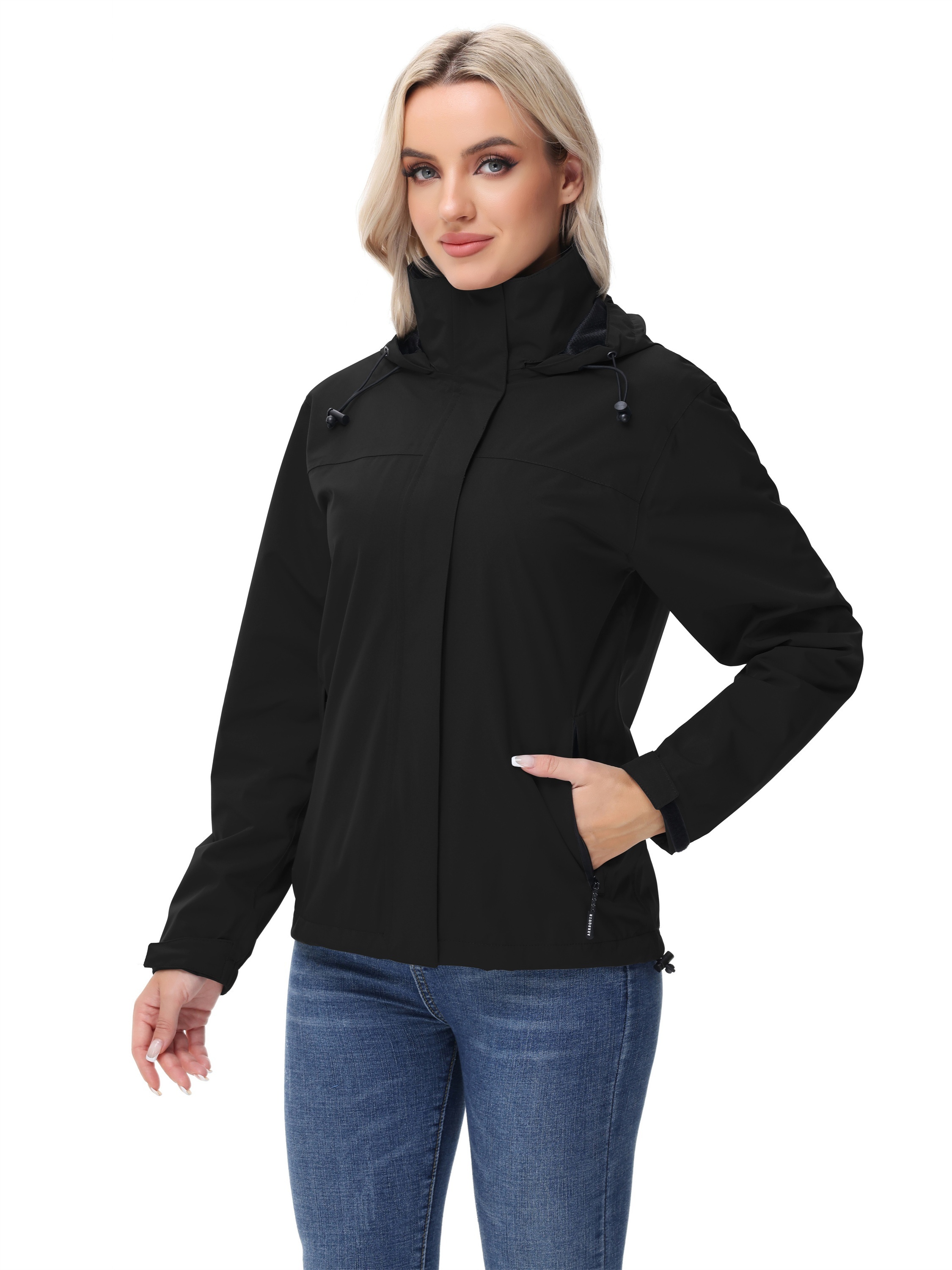 HHMY Veste de pluie imperméable pour femme : Outdoor Randonnée Veste de pluie fine Veste demi-saison longue imperméable respirante Manteau de pluie avec capuche rayée, S à 5XL, bleu clair, XXL