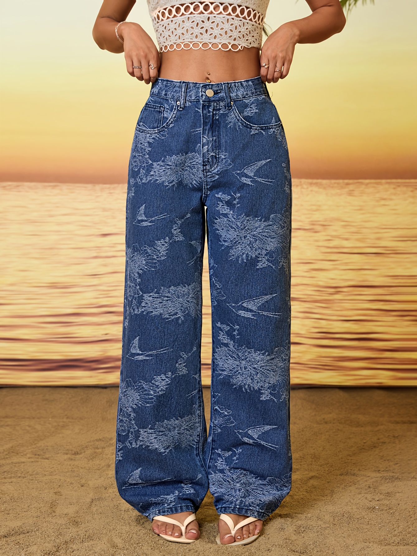 item picture womens casual straight leg jeans long washed non stretch   pattern