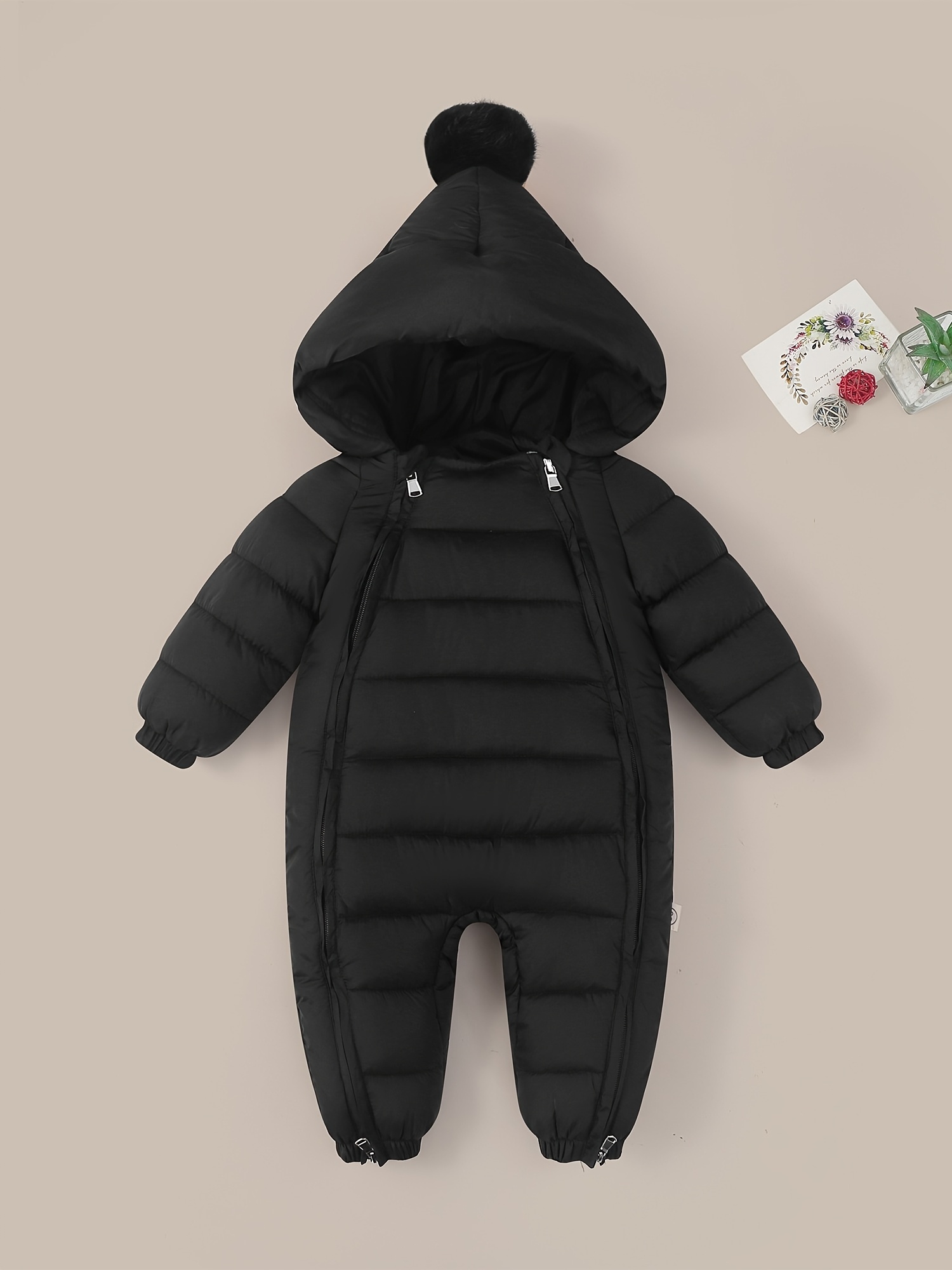 new winter baby bodysuit for boys and girls thickened outdoor huggie with hood fashionable black padded romper for fall winter   outdoor black 0