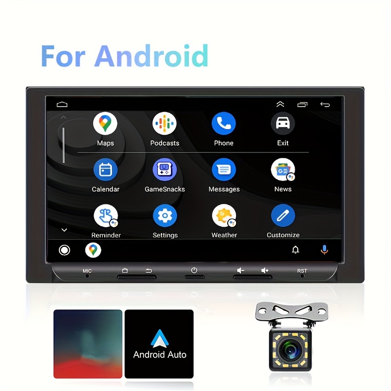 Estéreo de automóvil Android de un solo DIN con CarPlay y Android Auto,  pantalla táctil IPS capacitiva ajustable HD de 10.1 pulgadas, radio para