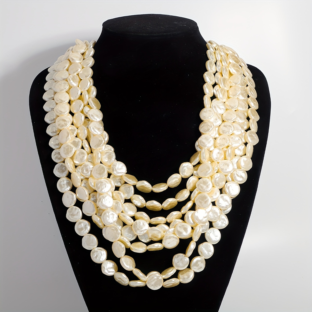 TEMU Collar Elegante de Perlas Geométrico Multicapa a para Mujeres - Joyería de Lujo para y Fiestas, Regalo Versátil Todo el Año, Estilo , Detallada