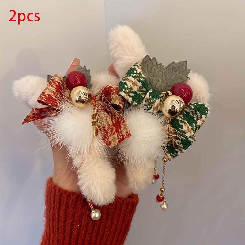 TEMU 2pcs Bow & Tassel Hair - Large, Sweet Christmas & Accessories For Women