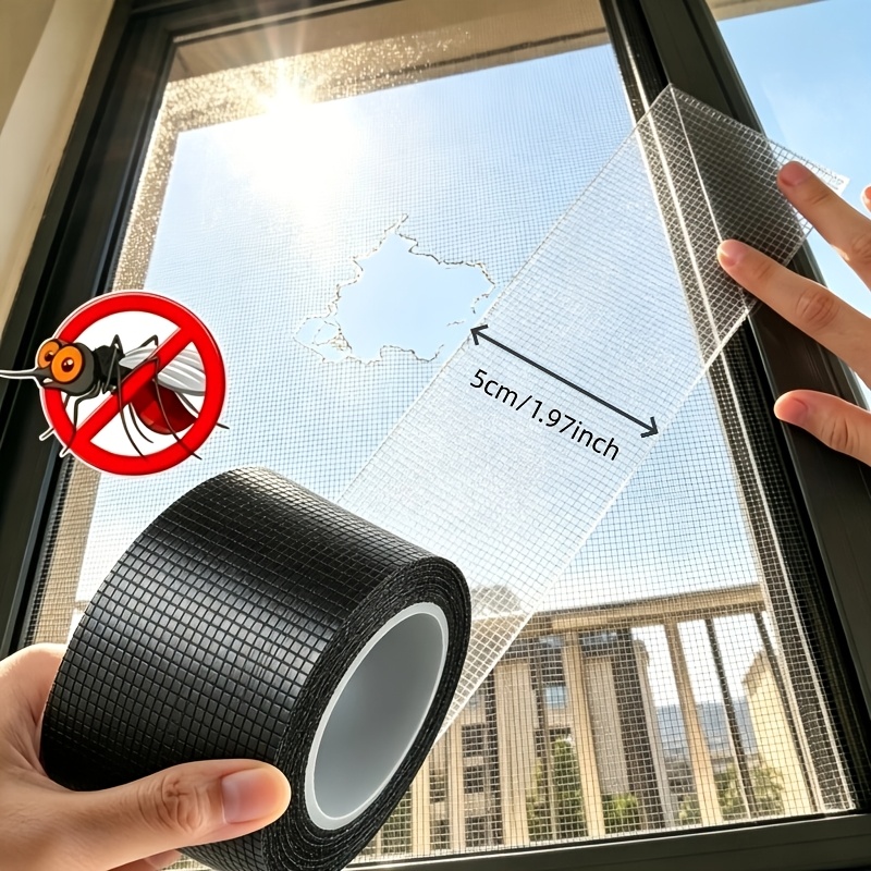 Image of 1 Roll Of Super Strong Adhesive Window Screen Repair Tape, Self-adhesive Waterproof Screen Hole Patch, Screen Door Anti-mosquito Net Tape, Black
