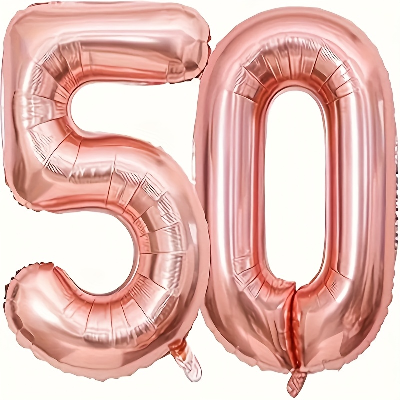 2 32-inch Giant Rose Golden Digital Foil Balloons, Featuring 50in Rose Golden, For 50th Birthday Party Decorations And Anniversary Party Decor