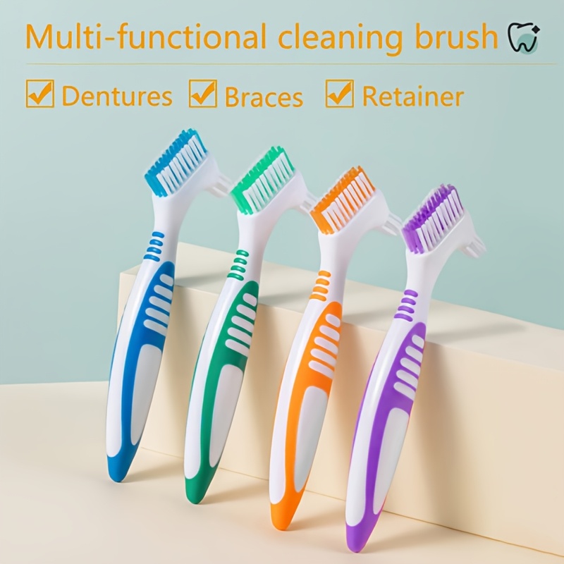 12pcs Portable Denture Brushes with Multi-Layer Nylon Bristles