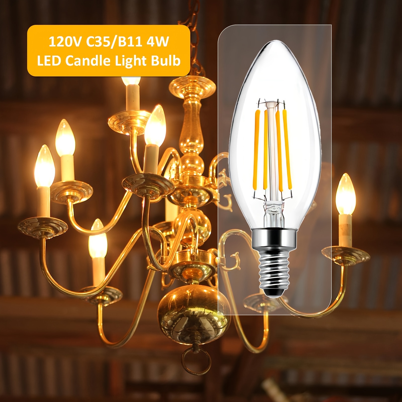 

6/10 , 4w E12 C35 Candelabra Led Bulbs, Led Bulbs Hanging Ceiling, B11 Led Bulbs, 2700k , Traditional , Candelabra E12 For Dining