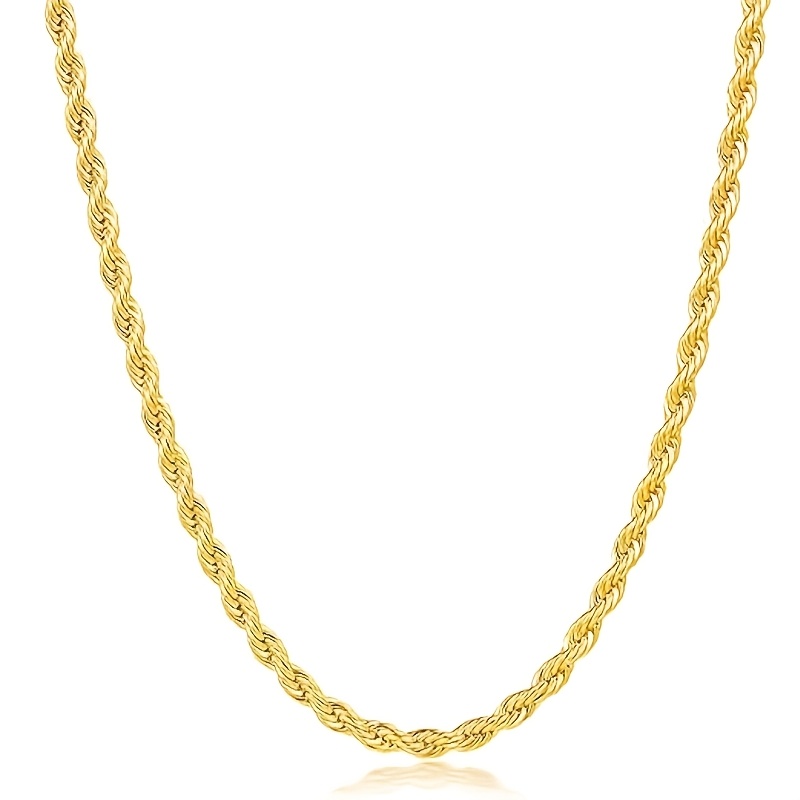 

Mens Rope Chain Necklace In 925 Sterling Silver With 18k Gold Plating 3mm Width, 18in 20in 22in 24in 26in 28in 30in 34in.