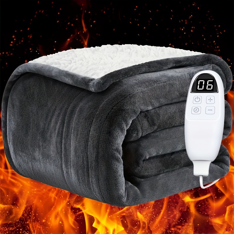 

72"x 84"soft Warm Flannel+lambswool Electric Blanket-with 1 Time Settings, 6 Heat Settings, Fast Heating, Up To 150°f At Level And 8 Hrs Timer Auto Shut Off, Machine Washable, Use, Warm And Cozy