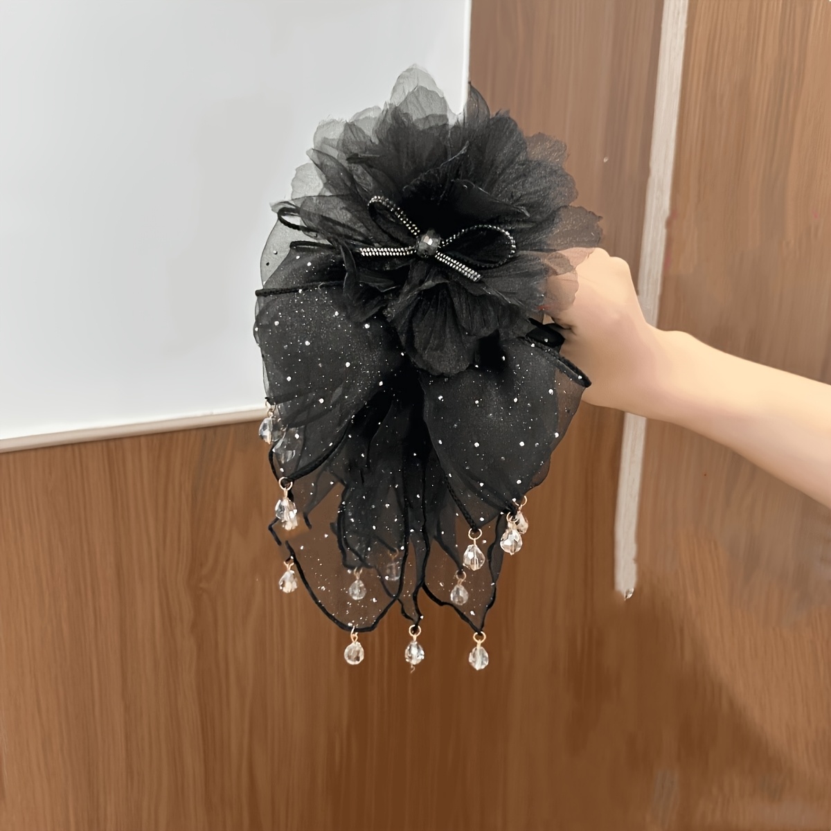 1pc Elegant Lace Bow Hair Claw Clip, Plastic Bead Decorated Headwear, Romantic Retro Style Hairband, Suitable For Wedding Styling (decorative Additions Color And Position Random)