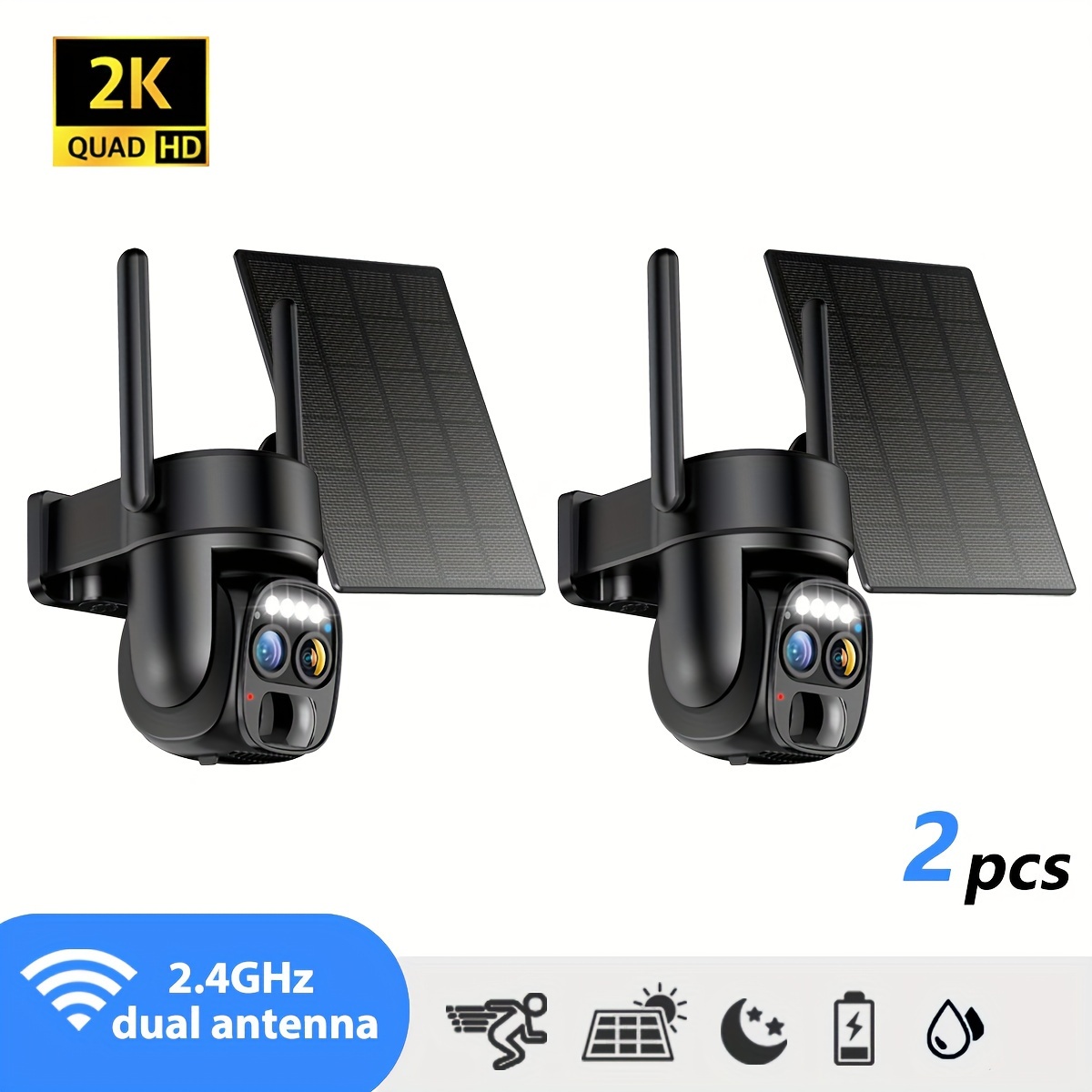 

[10x ] 360-degree Low- Panel [2pcs] With 2k Fhd Wifi, With Spotlight Alarm, Artificial Motion Detection, Color Night Vision And Audio Functions.