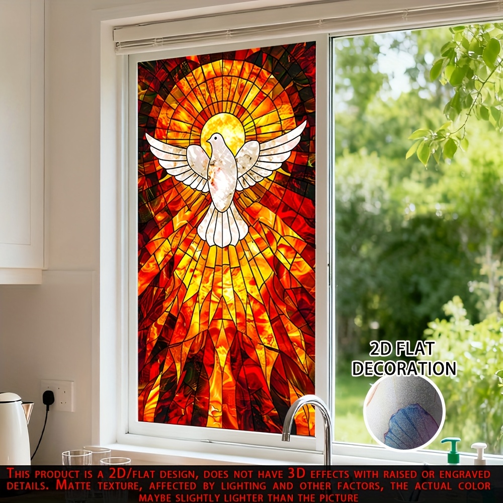 TEMU 1pc 2d Window Film And Design 19.7×35.4inch Flame Theme For Study Room Room Arched Window Static Decorative Window Film For Bedroom Living Room