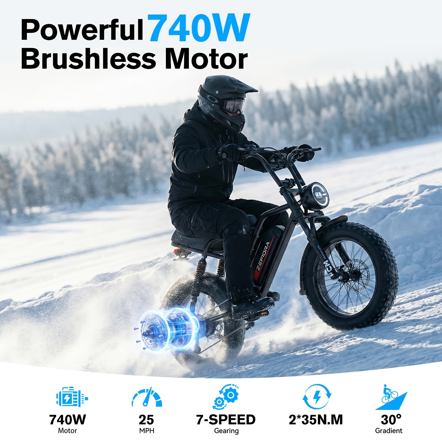 adult electric 740w brushless motor, removable dual battery 48v 8-20ah,   tires & shock absorption system suitable for mountain, snow, sand, road riding, 20x4 inch tires Product details 0