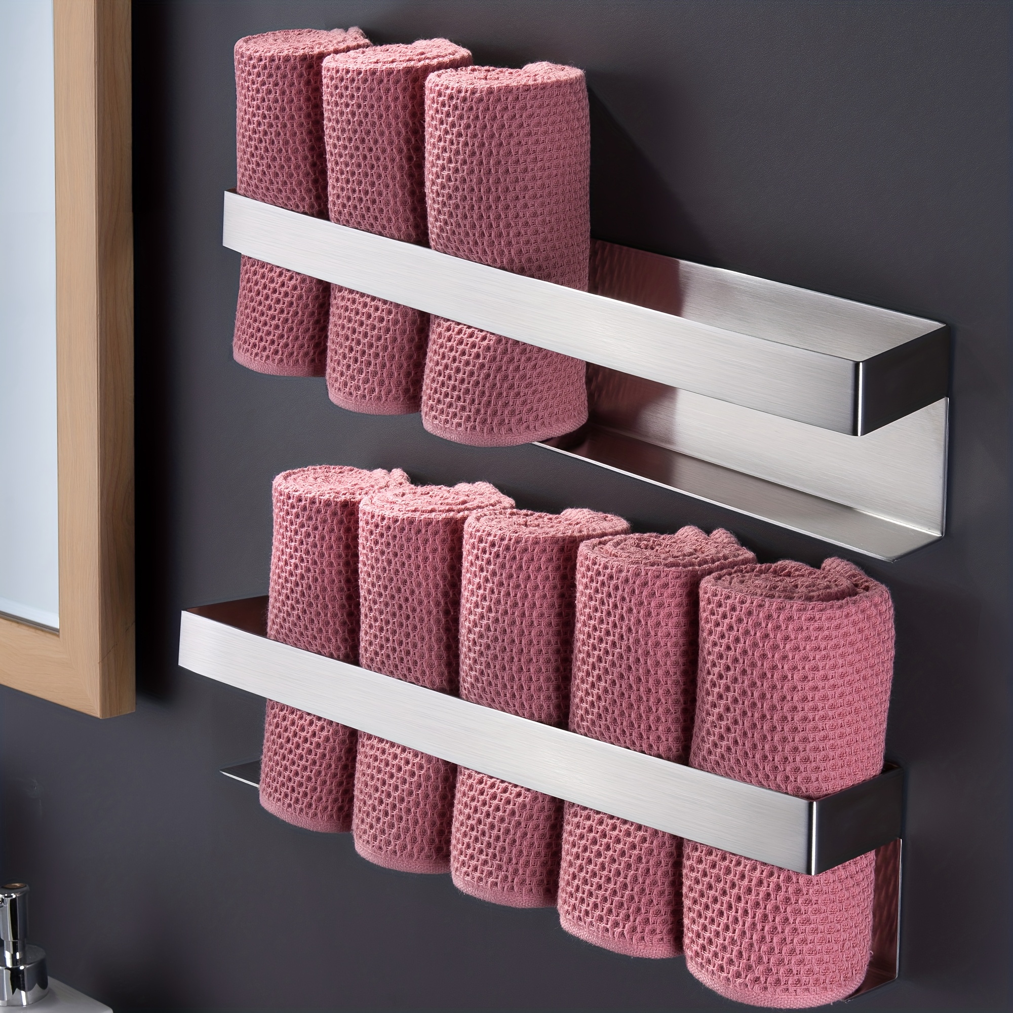 Brushed Towel Rack (2-pack) - No-drill Wall-mounted Bathroom Storage Rack, Roll Bath Towel Organizer, Thanksgiving & Christmas Home Decor Gift