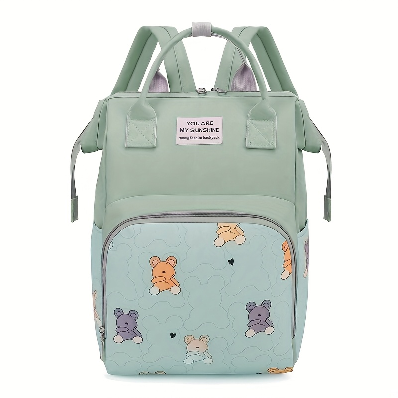 Mochila para Pañales de Mamá con Estampado de Oso, Bolsillo Aislante y Correas para Cochecito, Ideal para Trabajo, Viajes y Vacaciones - Imagen 9