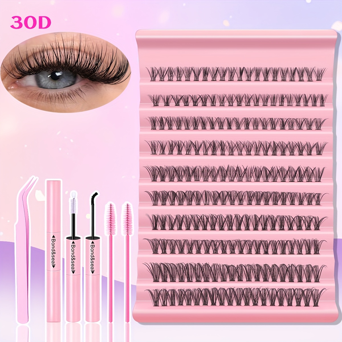 Image of 200/400/720pcs Eyelash Extension Set Single Eyelash , 9-18mm Mix 30d 40d With Eyelash Bonding And Tweezers For Beginners, Exquisite Gift Set Exquisite Gifts, New Year Gifts, Valentine's Day Gifts
