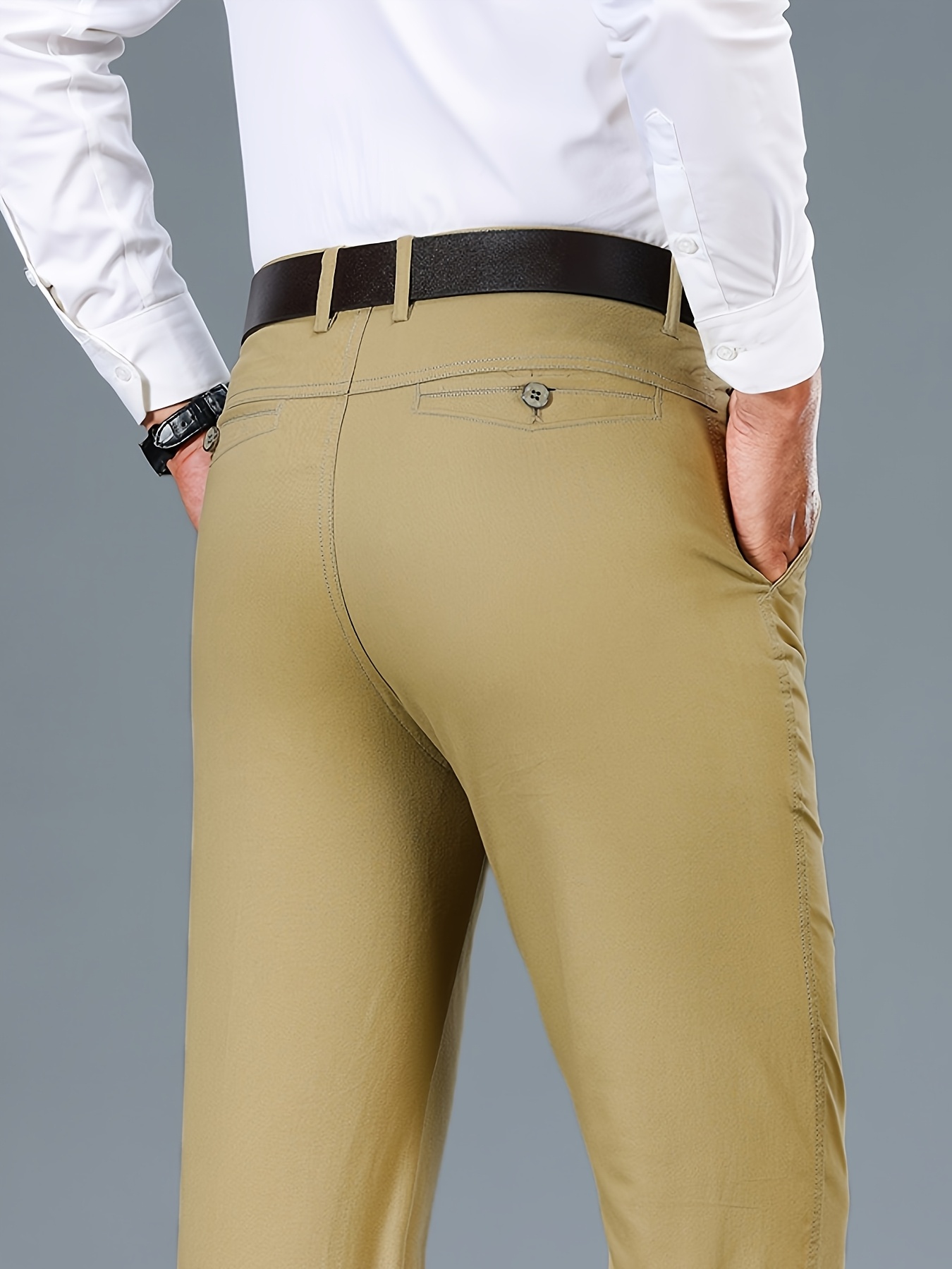 Men's Light Business Cotton Dress Pants - Straight Leg, Olive Green, 100% Cotton, Perfect for Office or Casual Outings