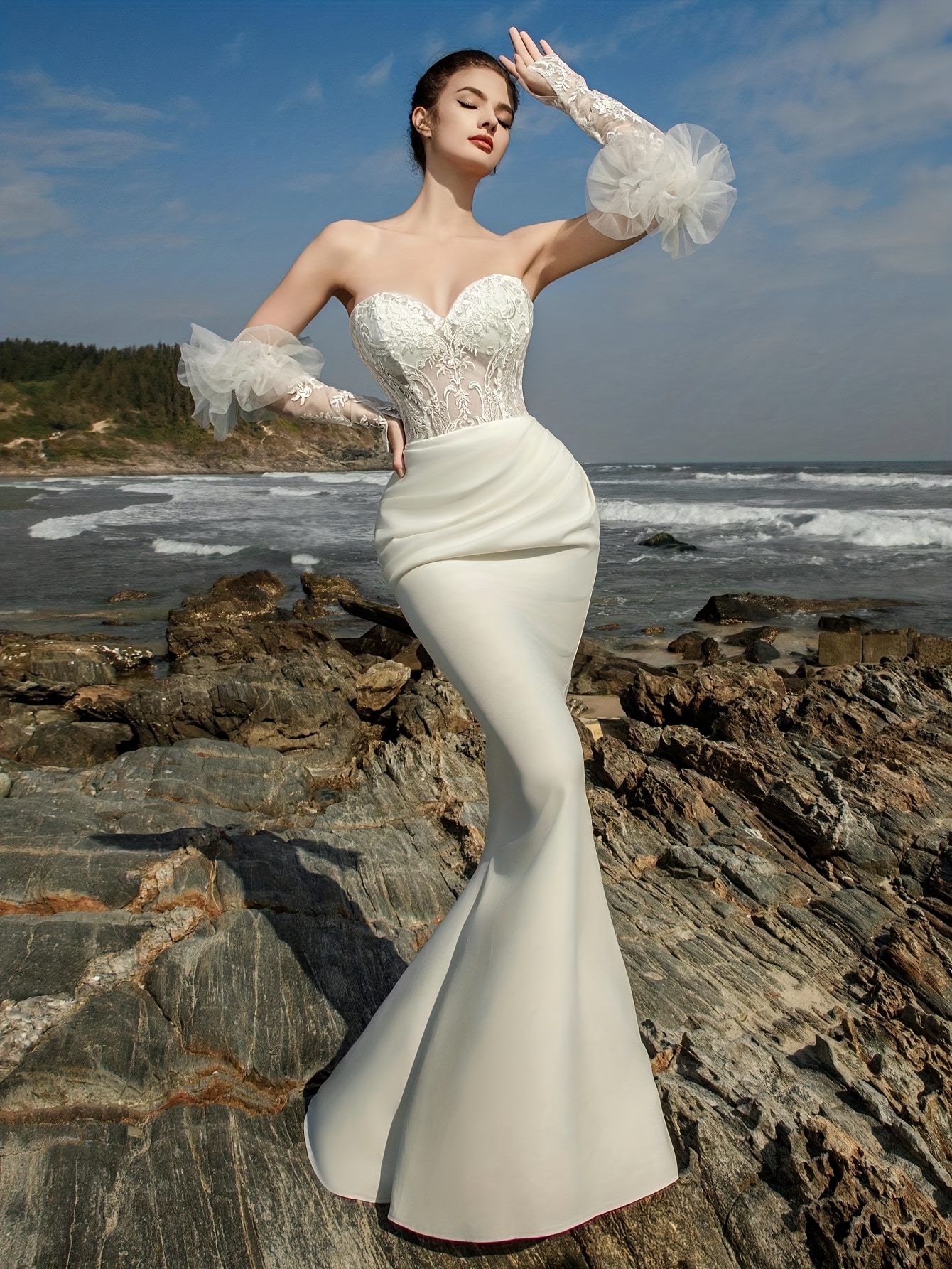 chinese dress ladies Cap Sleeve Lace Bodice Simple Mermaid Wedding Dress main image 0