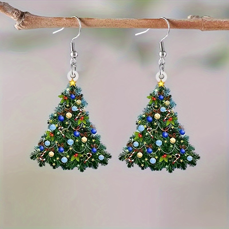 

Vintage-inspired Colorful Christmas Tree Acrylic Earrings - Lightweight & , Holidays, Birthdays, And