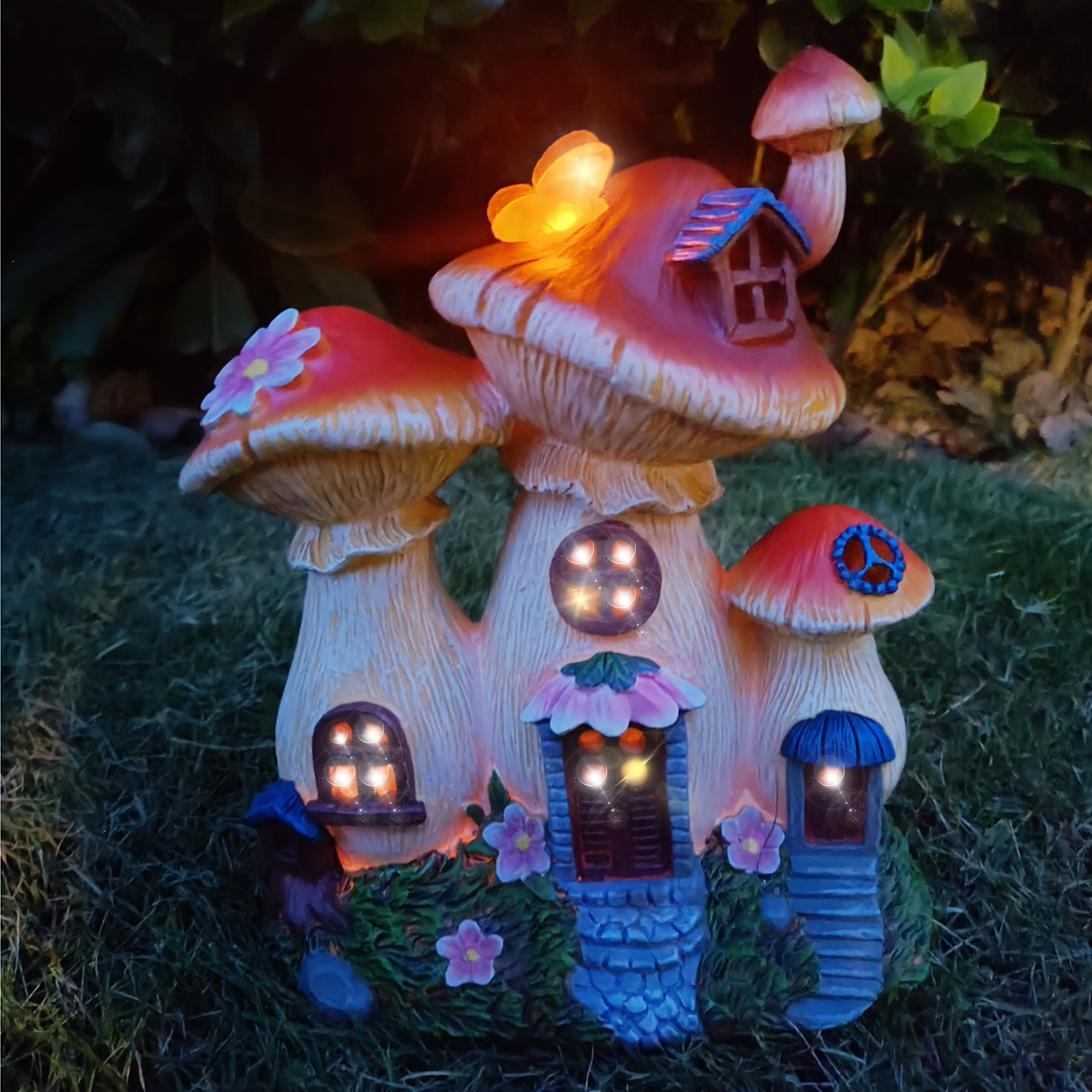 

Solar Statue Mushroom Fairy House Figurine, Memorial Ornaments Gift Decoration For Outside Patio Yard Decor