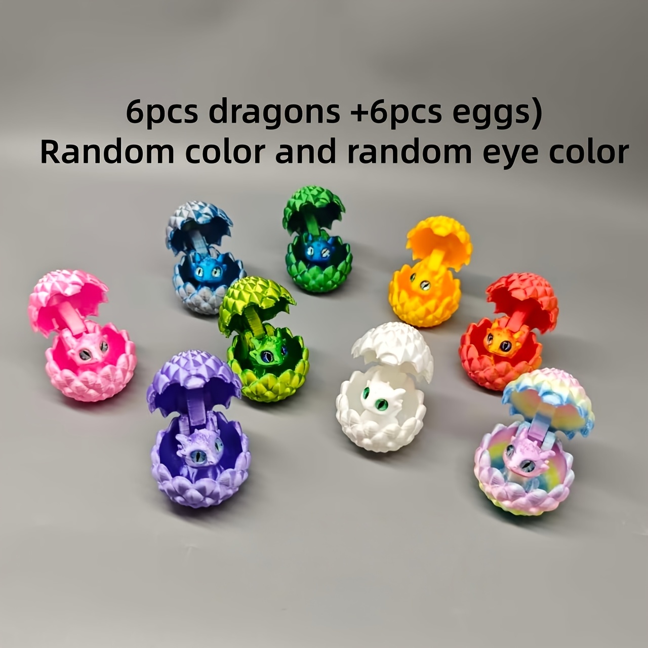 Image of 12pcs And Egg Set - Poseable Action Figure Model Kit (6 Dragons + 6 Eggs). Dragon Egg Colors Are Random, Colors Are Random, And And Colors Of The 's Eyes Are Random. Durable Plastic Fantasy Model