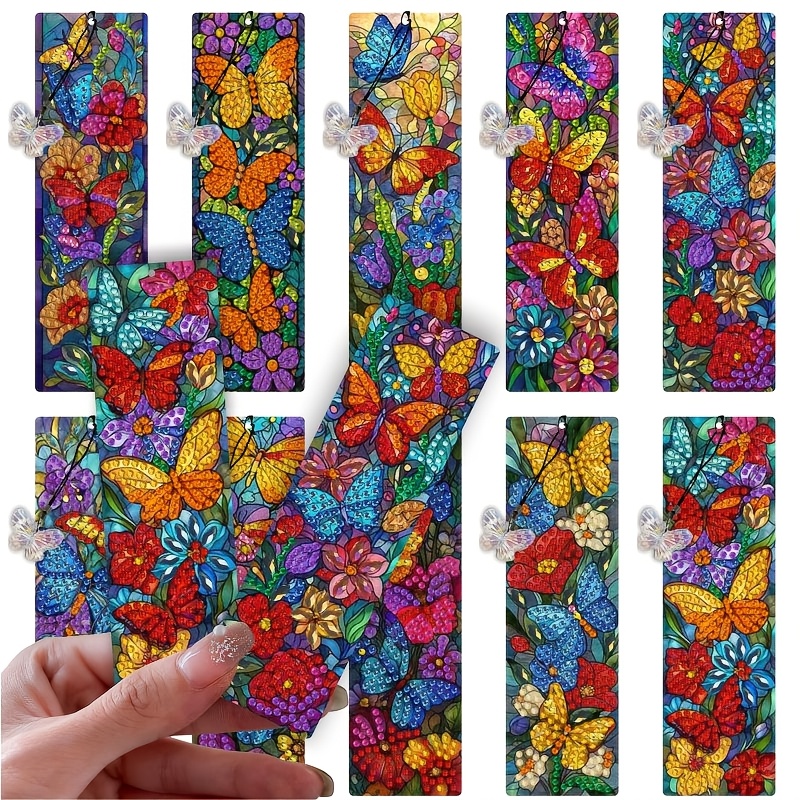 TEMU Lot de 10 marque-pages à peindre au diamant DIY sur le thème papillon floral, marque-page à peindre au diamant, motif de style peint : papillons