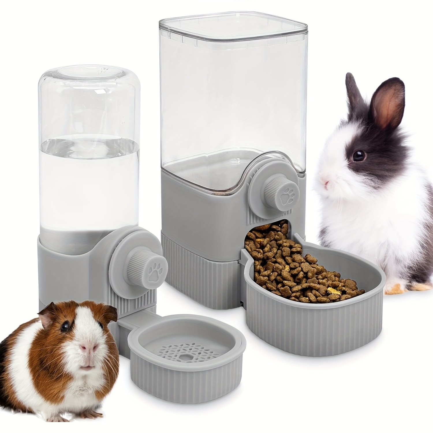 

Rabbit Food & Water Dispenser, Large Capacity Gravity Guinea Pig Feeder And Waterer Set Hanging Automatic Bunny Feeder For Cage For Bunny Guinea Pig Chinchilla Ferret Cat Puppy