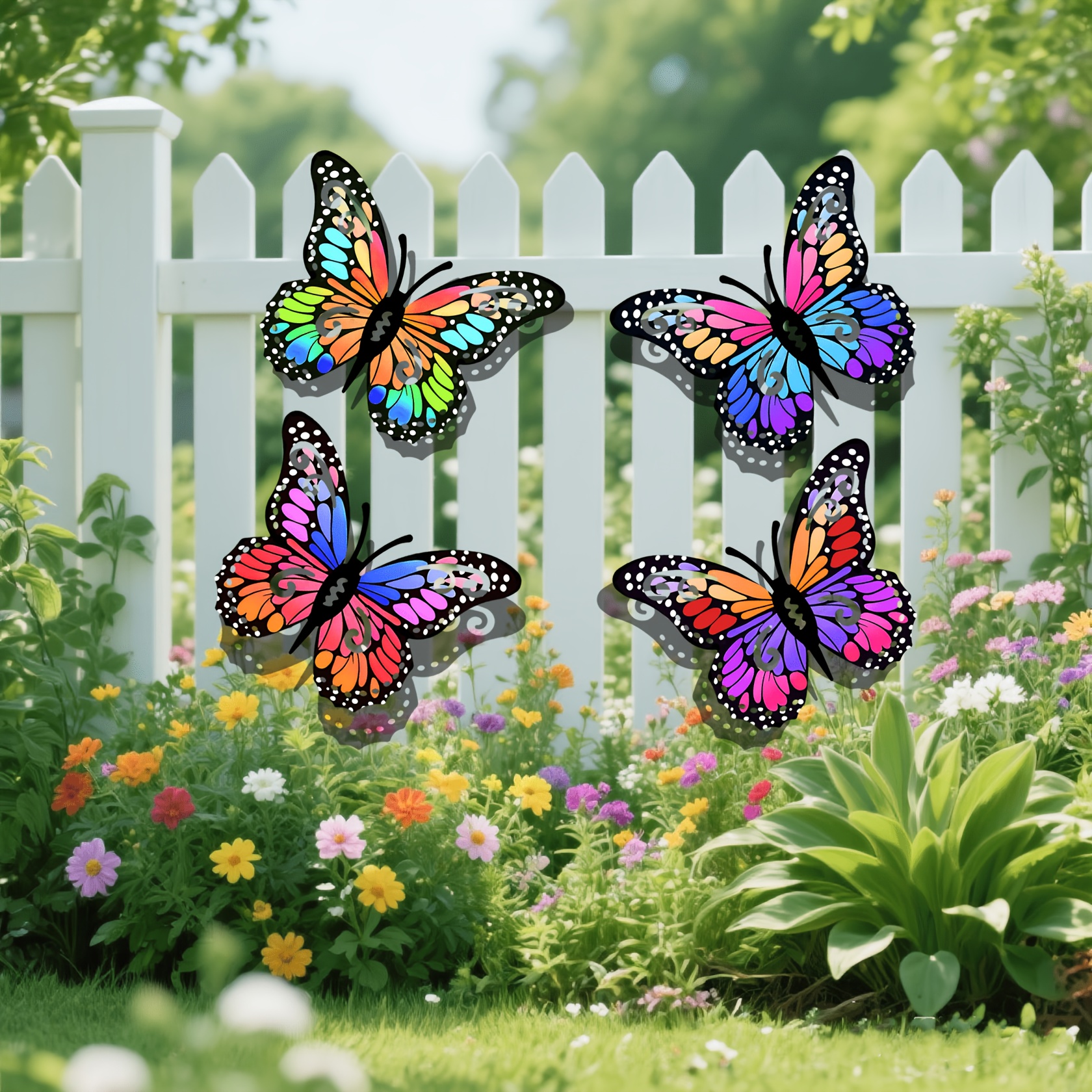 4pcs Set Of Colorful Wrought Iron Butterflies, Featuring Intricate Openwork For A Vibrant, Three-dimensional Effect. With , Instantly Up Courtyards, , And . Designed To Be