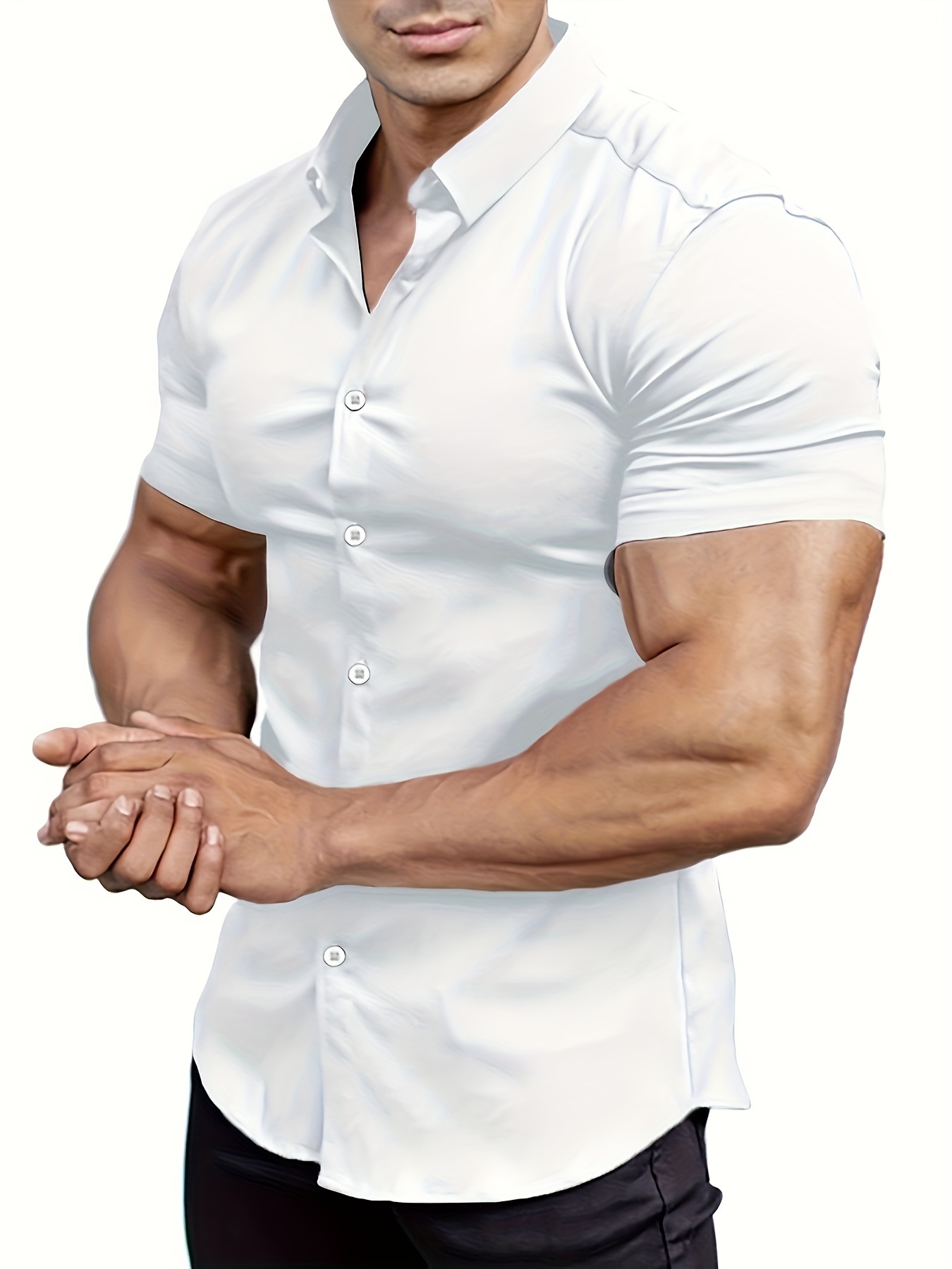 camisa vestir hombre músculo ajustado manga corta Temu Argentina