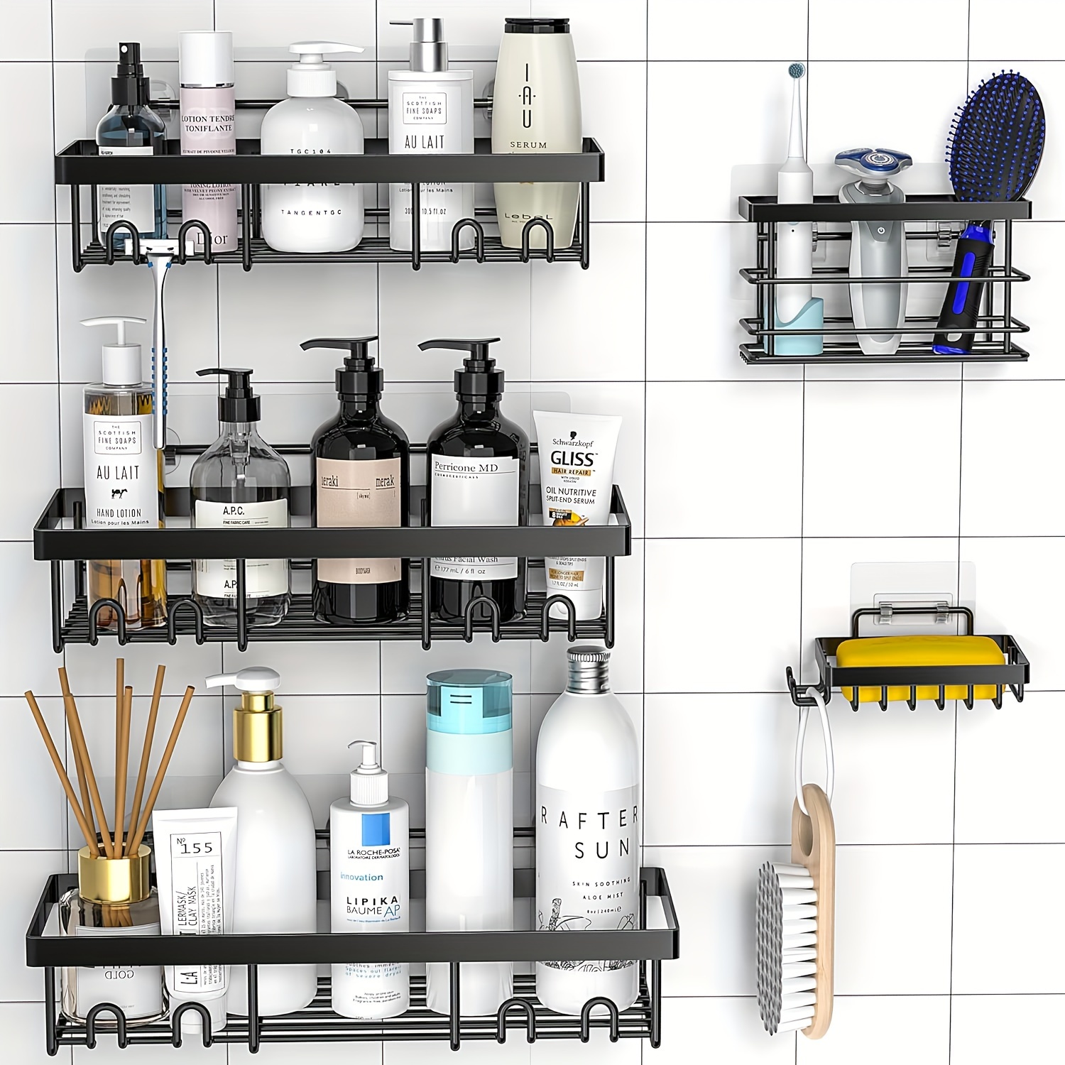 

5 Pack Adhesive Shower Organizer Shelves Caddy Rack For Bathroom Storage Organization, Decor Inside Rv Accessories, Hanging First Apartment Household Camper Essentials