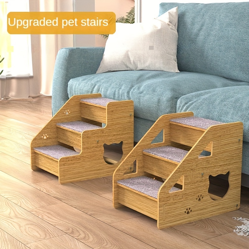 

Escalier pour animaux de compagnie avec rampe pour chiens et chats très petits, marches à motif bois épaissies pour un usage domestique