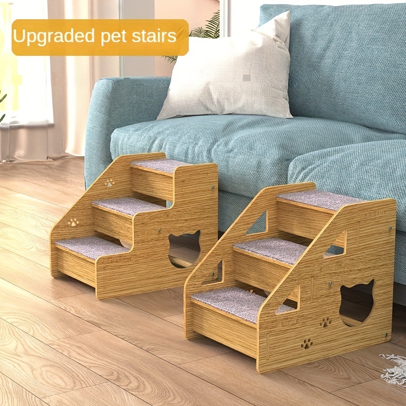 

Pet Stairs With Guardrail For Extra Small Dogs And Cats, Thickened Wood Patterned Steps For Home Use