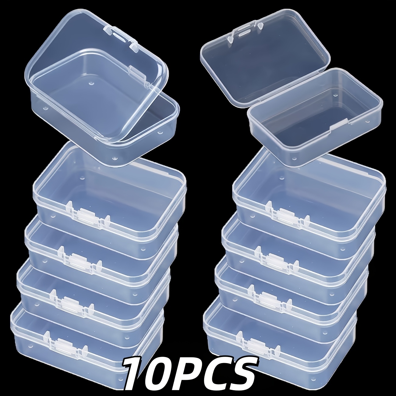 TEMU 10pcs Rectangular Pp Transparent Plastic Box - Parts And Accessories Storage Box - Fish Hook, Button, Jewelry, Rhinestone, Pearl, Stationery