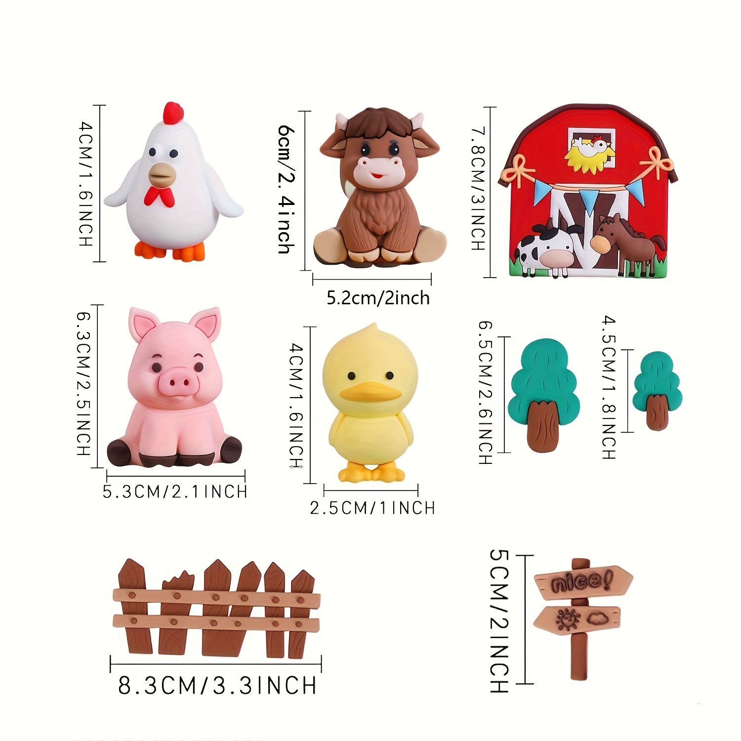 Image of Farm Cake Decorations, Chicken, Pig, Cow For Halloween,christmas Event & Party Supplies Halloween&christmas For Christmas,newyear,valentine,party Events