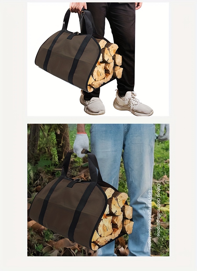   heavy duty firewood carrier bag 37 x20 waxed canvas tote for outdoor camping   pvc material details 3