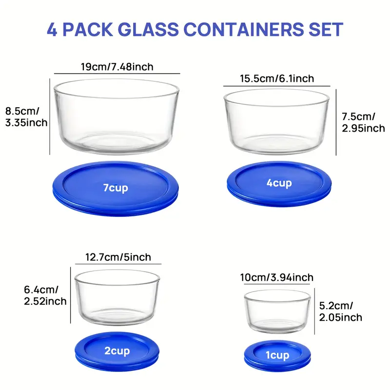 4 pack glass bowls with lids 1 2 4 bpa free borosilicate glass microwave dishwasher freezer safe airtight lids stackable meal prep containers for lunch food storage bowls for food sleek kitchenware microwavesafe bowls kitchen storage busy professionals Product details 0