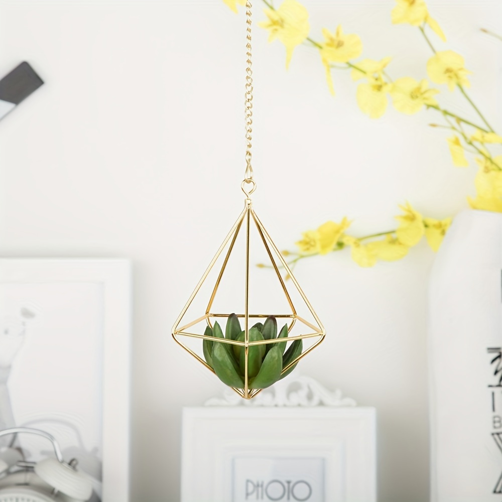 

1pc Geometric Rhombus Flower Holder, Iron Pendant, Air Pineapple Flower Holder, Home Organization And Storage For Living Room Bedroom Dorm Office, Room Decor, Home Decor