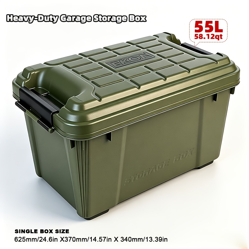 TEMU Boîte de rangement robuste, rangement empilable, vert avec épaisseur renforcée, dotée d'une poignée renforcée et d'un couvercle à fermeture à