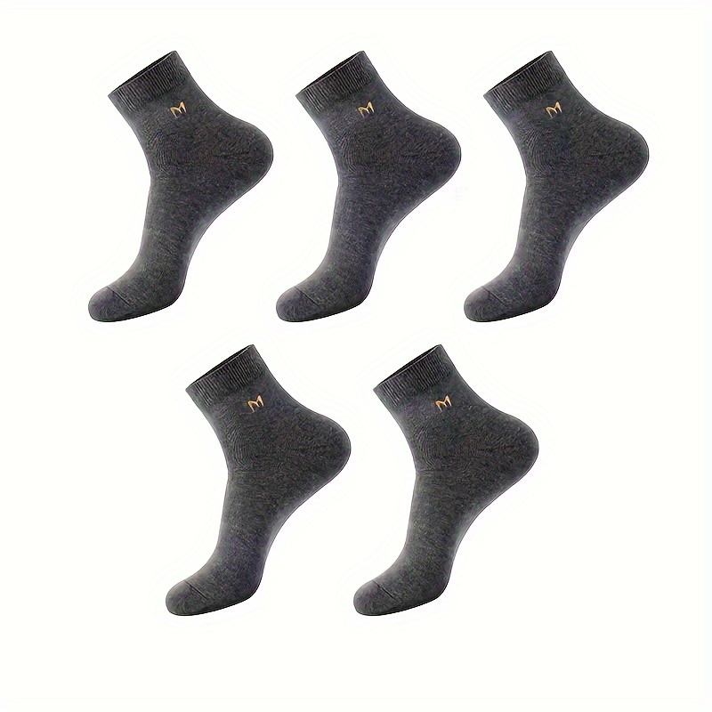 Image of 5 Pairs Of Men's Mid-tube Socks, Business Breathable, Sweat-absorbent, Anti-odor, Long Tube Men's Black Solid Color Socks, Sweat-resistant