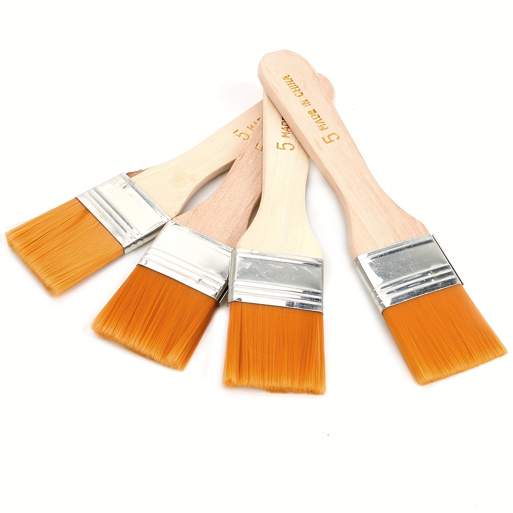 Image of Wood Handles Brush Watercolor Paint Drawing Nylon Oil Paint Brush Art Supplies 4pcs/set