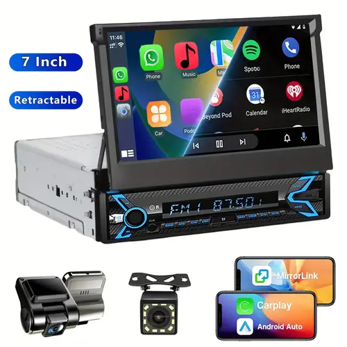 new 7 inch retractable car stereo single din touchscreen car radio receivers support carplay auto with dash cam backup camera link voice control navigation fm