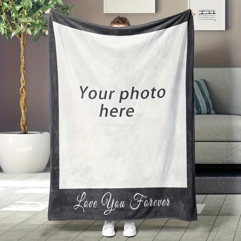 TEMU Personalized Photo Throw Blanket - Soft, Skin-friendly Flannel With Custom Digital Printing, "love You " Design, Ideal For Family, , Birthdays, Christmas, Memorials - Cozy Gift, Sizes