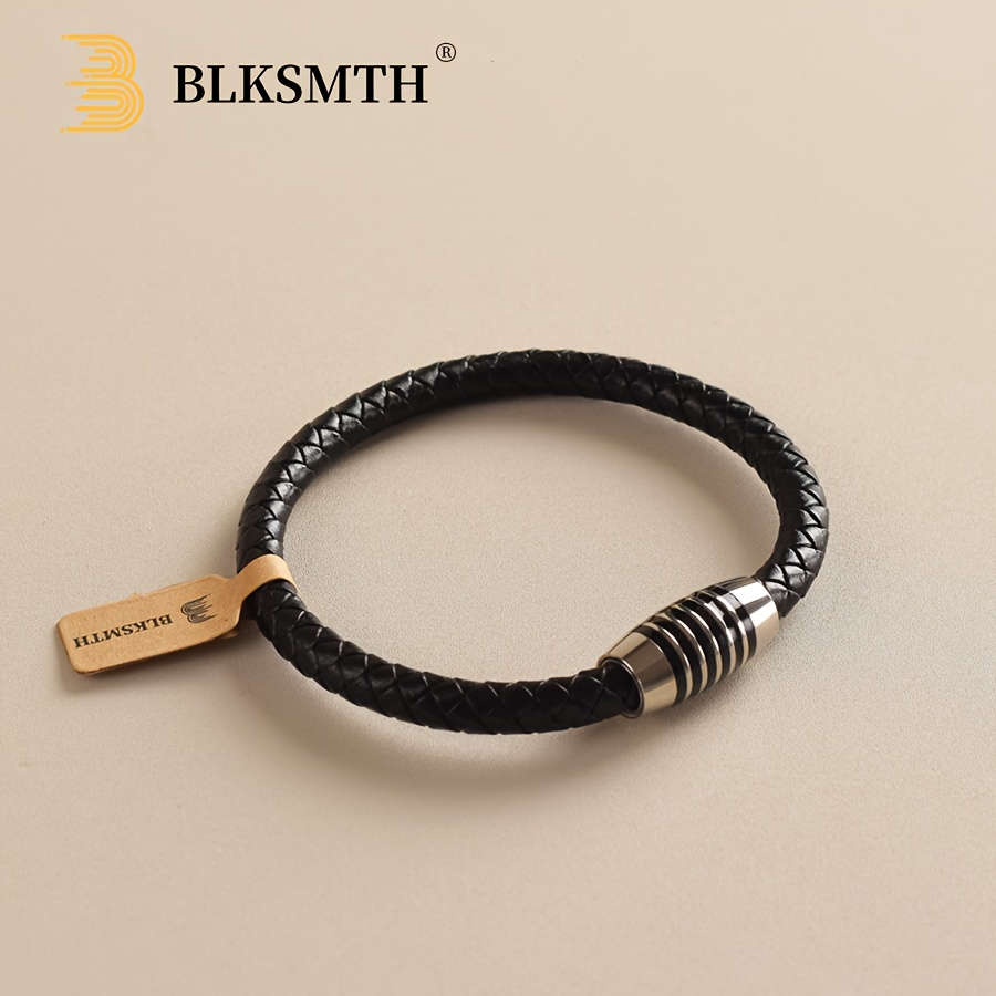 

Unisex Handmade Braided Leather Bracelet, Gothic And , Olive-shaped Magnetic Clasp, Fashion Accessory