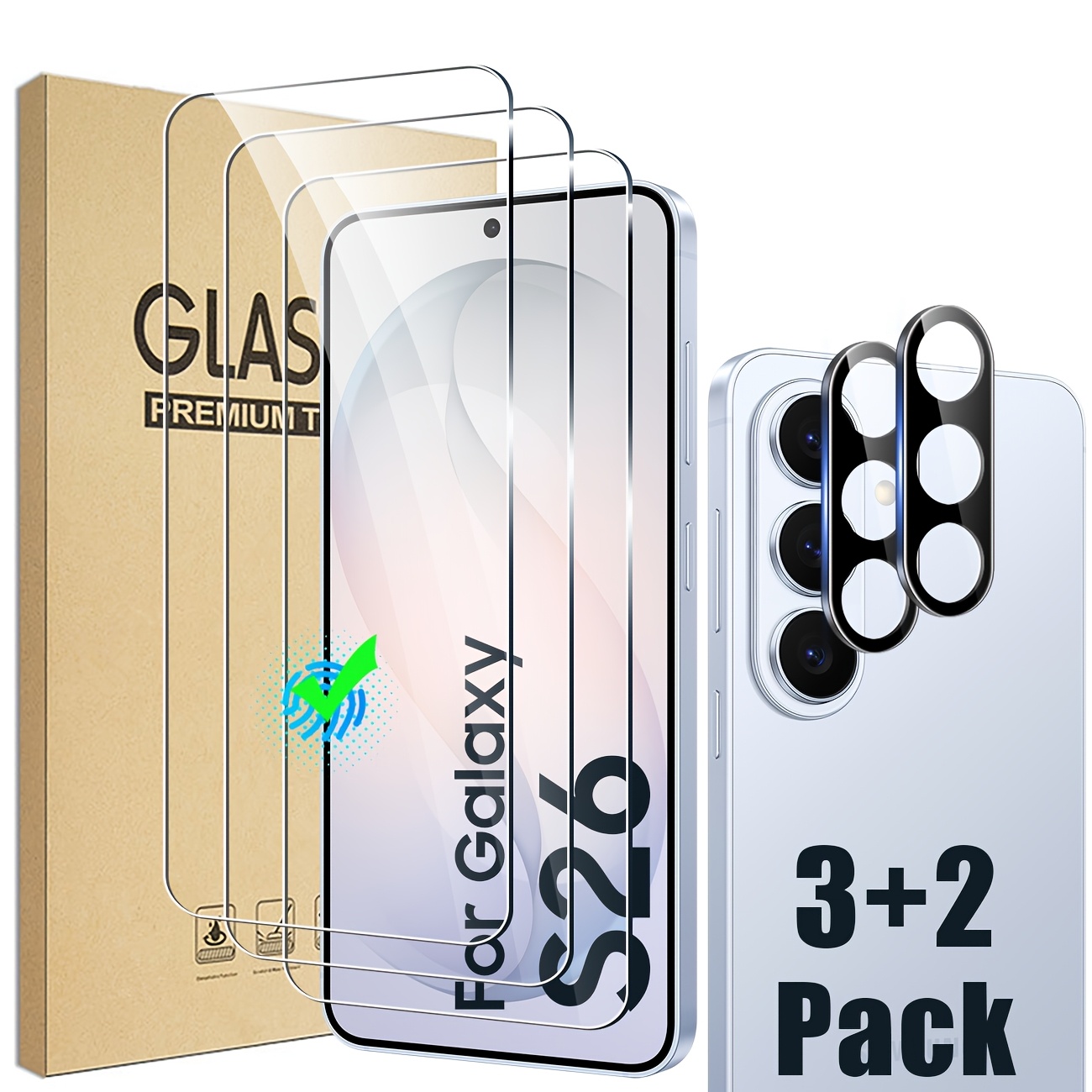 [3+2 Pack] Three-piece 9h Tempered Glass Screen Protector, For For Galaxy S26 Ultra S26+ Plus/s26, Supports Fingerprint Unlock, With 2 Camera Lens Protectors, Full Coverage Glass Screen Protector
